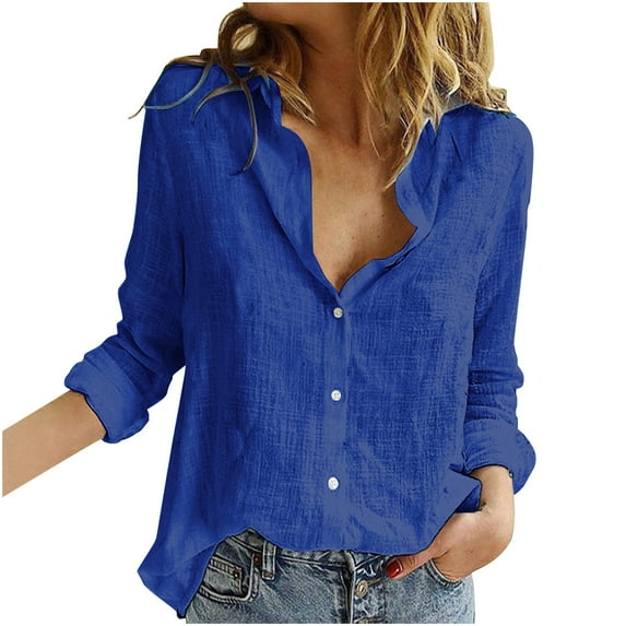 gakvbuo Button Down Shirts For Women Womens Color Button Shirts V Neck Loose Blouse Longt Sleeve Casual Work Tunic Tops
