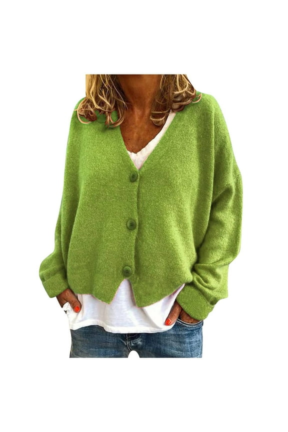 Cardigan Sweaters For Women Fall Oversized Open Front Button V Neck Long Sleeve Lightweight Cardigans Knit Outerwear Jacket