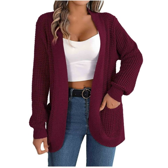 gakvbuo Cardigan Sweaters For Women Women'S Fashion Solid Color Long Sleeved Pocket Sweater Cardigan Top