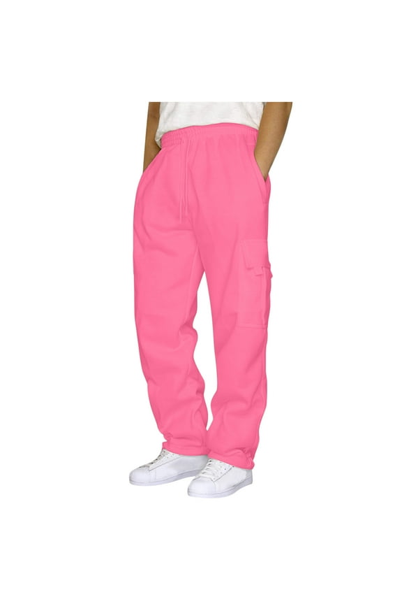 Cargo Sweatpants for Men Rope Loosening Waist Solid Color Loose Sports Long Pants Workout Pants Running Tights Trousers With Pocket