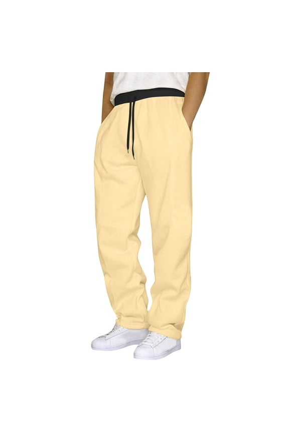 Cargo Sweatpants For Men Baggy Rope Loose Drawstring Elastic Waist Open Bottom Athletic Jogger Sweat Pants with Pockets Sports Long Pants Workout Pants Running Straight Leg Tights Trousers