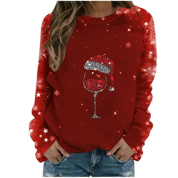 gakvbuo Christmas Sweater for Women Christmas Sweatshirt Crewneck Print Long Sleeve Blouse Pullover Sweatshirt Tunic Tops Hoodless Sweatshirt