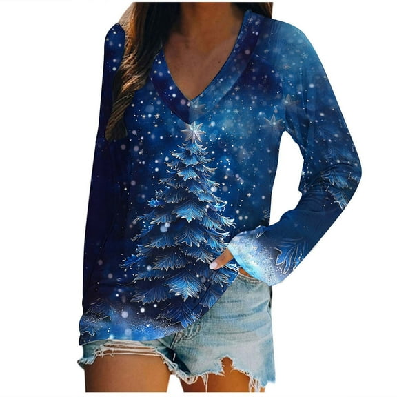gakvbuo Christmas Sweater for Women Pullover Tops Fall Tunic Blouse Hoodless Sweatshirt 1
