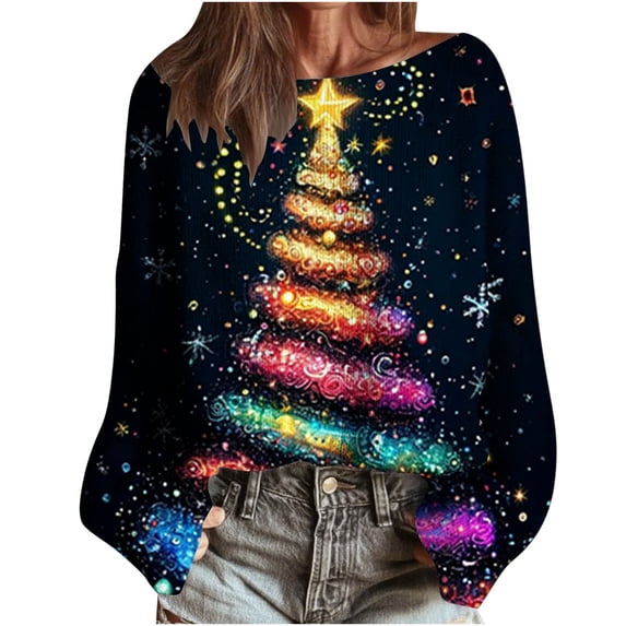 gakvbuo Christmas Sweater for Women Pullover Tops Fall Tunic Blouse Hoodless Sweatshirt 1