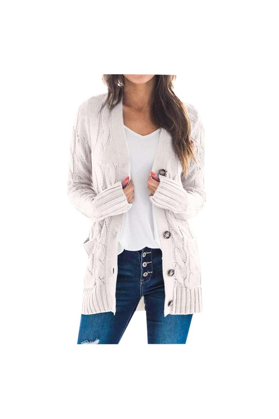 Chunky Cable Knit Cardigan For Womens Plus Size Boyfriend Oversized Cardigan Sweaters Oversized Long Sleeve Fuzzy Button Down Open Front Knit Sweaters Outwear