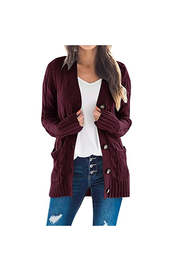 Chunky Cable Knit Cardigan For Womens Plus Size Boyfriend Oversized Cardigan Sweaters Oversized Long Sleeve Fuzzy Button Down Open Front Knit Sweaters Outwear