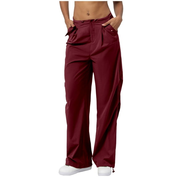 gakvbuo Parachute Pants For Women Baggy Cargo Pants With Pockets Hiking Jogger Pants Drawstring High Rise Straight Leg Pants Sweatpants