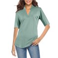 thumbnail image 1 of gakvbuo Clearance Items All 2022!Fall Clothes For Women 2022 Trendy Business Casual Plus Size Tops For WomenWomen Fashion Casual Solid Color Pullover Slim Fit Half Sleeve V-Neck Tops, 1 of 6