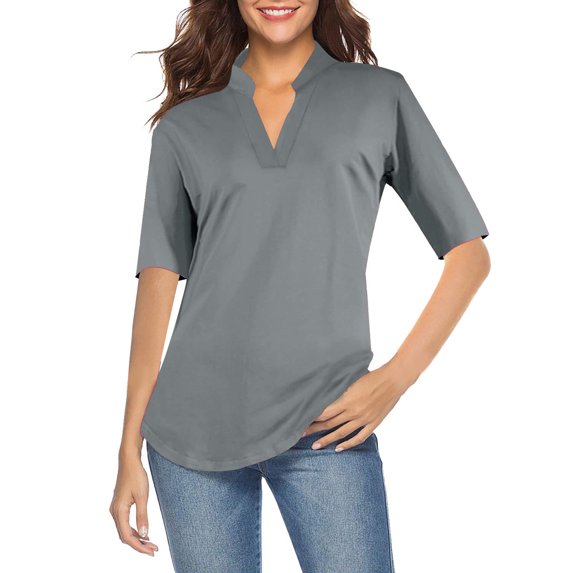 gakvbuo Clearance Items All 2022!Fall Clothes For Women 2022 Trendy Business Casual Plus Size Tops For WomenWomen Fashion Casual Solid Color Pullover Slim Fit Half Sleeve V-Neck Tops