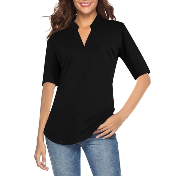 gakvbuo Fall Clothes For Women 2022 Trendy Business Casual Plus Size Tops For WomenWomen Fashion Casual Solid Color Pullover Slim Fit Half Sleeve V-Neck Tops
