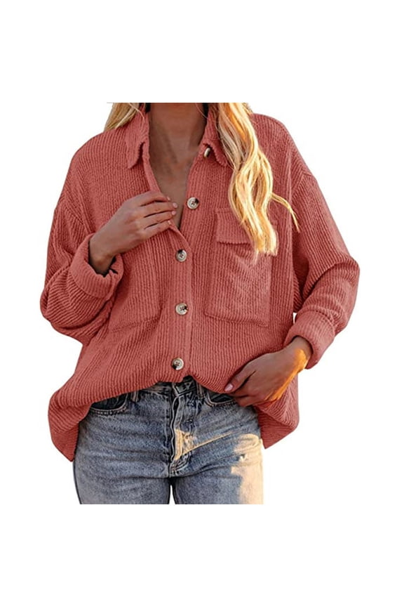 Sweaters For Women Buttoned Cardigan Open Front Plus Size Shacket Jacket Corduroy Loose Bat Sleeve Waffle Knitted Urtleneck Sweatshirt Lapel Jacket Outwears With Poket