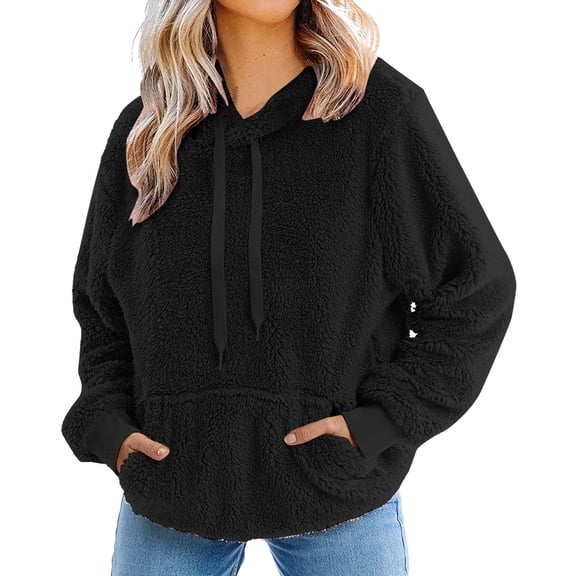 gakvbuo Sweaters for Women Fall Fashion Oversized Sherpa Pullover Hoodie with Pockets Fuzzy Fleece Sweatshirt Fluffy Coat V-Neck Long Sleeve Hooded Blouse Sweatshirt
