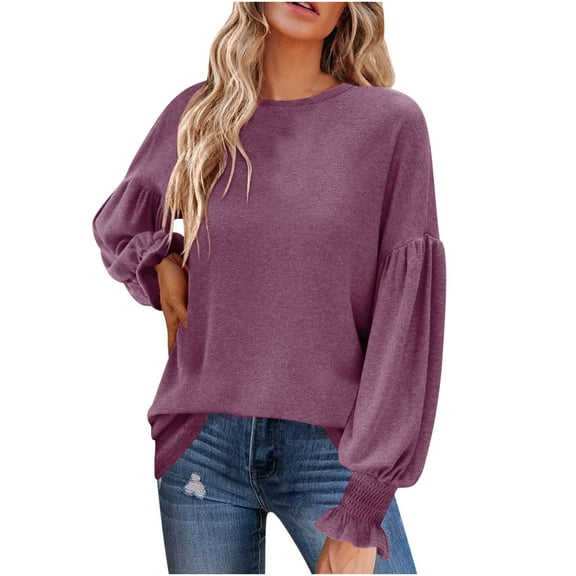 gakvbuo Sweaters For Women Fall Fashion 2022 Pullover Sweatshirts Tunic Tops For Leggings Round-Neck Lantern Sleeve Long Sleeve Shirts Casual Fall Sweatshirts Blouse T Shirts