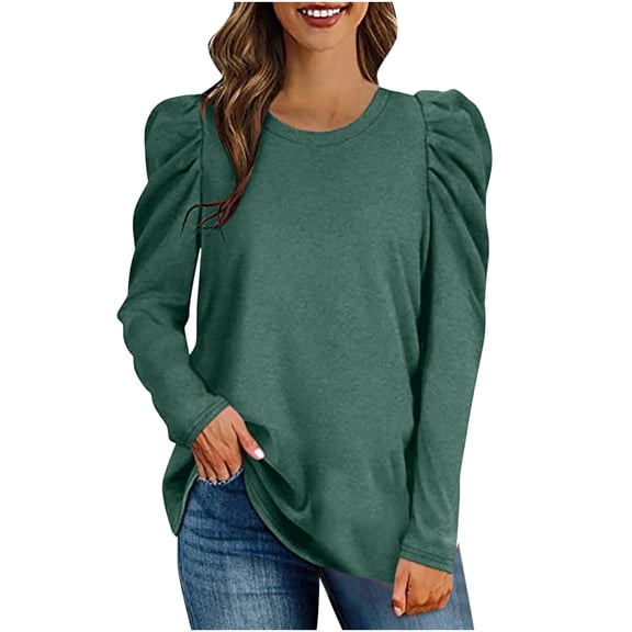 gakvbuo Sweaters For Women Fall Fashion 2022 Pullover Sweatshirts Womens Fashion Casual Long Sleeve Solid Color Puff Sleeves Sweatshirt Tops Blouse