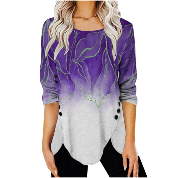 gakvbuo Sweaters for Women Fall Fashion Plus Size Button Side Tunic Tops for Womens Shirts Long Sleeve Round Neck Casual Dressy Blouses Pullover Top