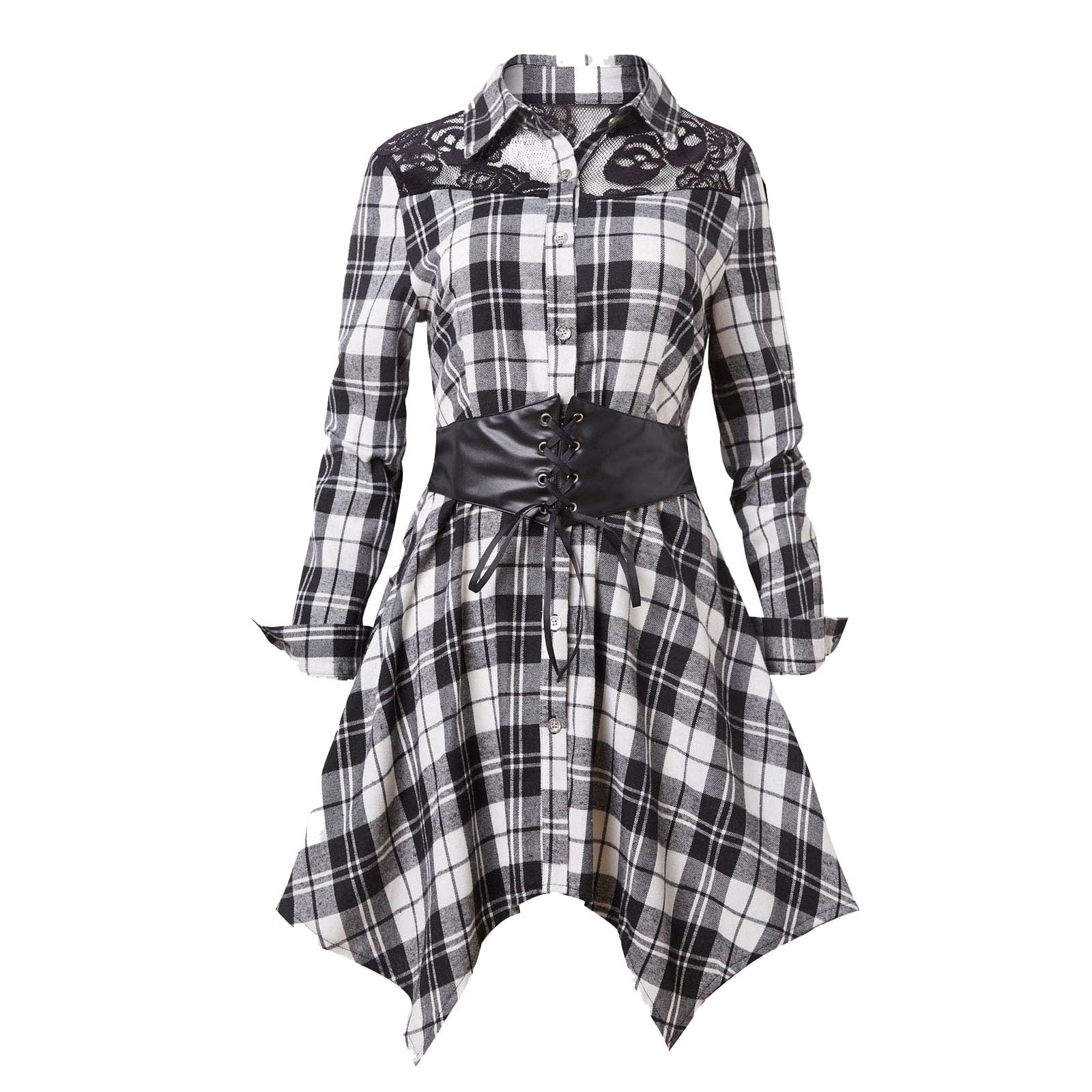 Dresses For Women Plaid Print Overall Dress Without Shirt & Tie women's  dresses (Color : Black and White, Size : XS)