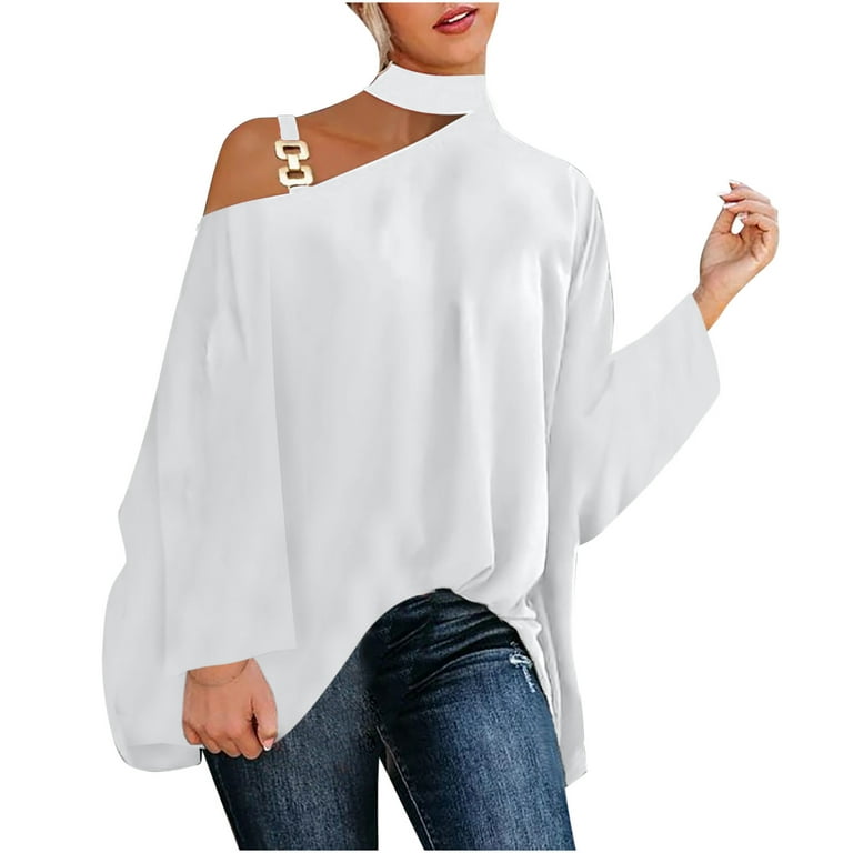gakvbuo Clearance Items All 2022!Off Shoulder Tops For Women Sexy Casual  Plus Size Shirts For Women Half Batwing Sleeve Metal Strap Blouse Printed  And