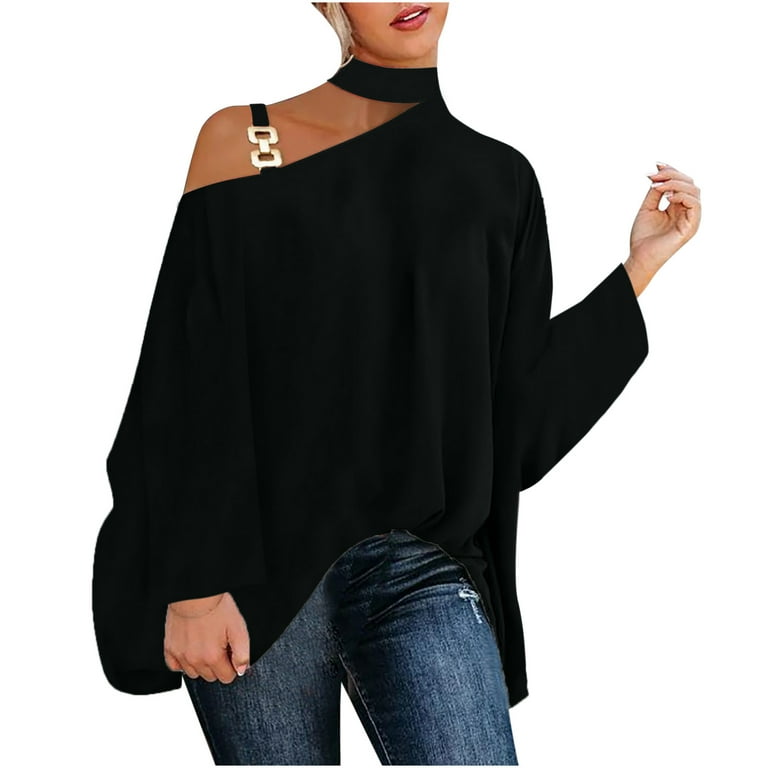 gakvbuo Clearance Items All 2022!Off Shoulder Tops For Women Sexy Casual  Plus Size Shirts For Women Half Batwing Sleeve Metal Strap Blouse Printed  And Solid Loose Polluer Tops Sweaters For Women 