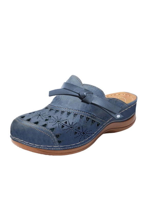 Closed Toe Sandals For Women Summer Hollow Out Toe Flat Sandals Casual Flats Wedge Dressy Shoes Beach Outdoor Walking Slippers