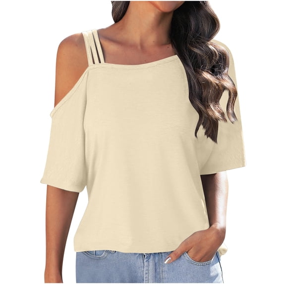 gakvbuo Cold Shoulder Shirts For Women Summer Tops Casual Off Shouldert T-Shirts Blouse Tunic Tops