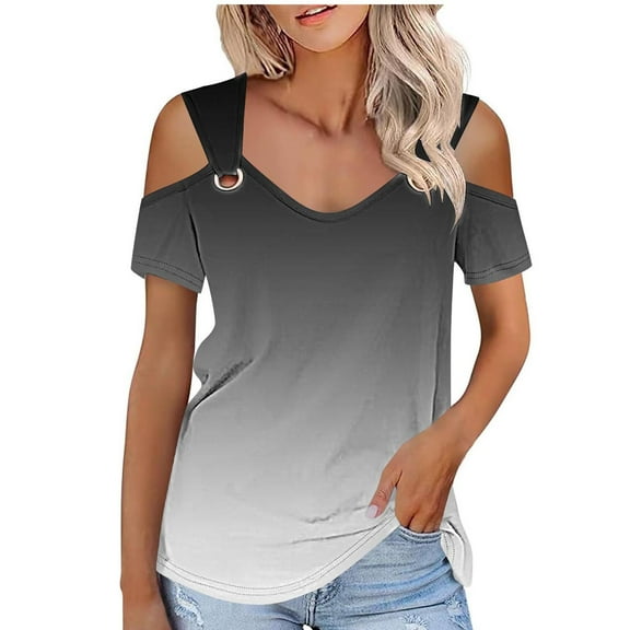 gakvbuo Cold Shoulder Tops For Women Summer Blouses Tunics Tops Women Summer Sexy T- Shirt Cold Shoulder Pullover Blouse-Neck Short Sleeve Solid