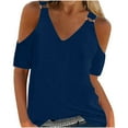 thumbnail image 1 of gakvbuo Cold Shoulder Tops For Women Summer Blouses Tunics Tops Women Summer Sexy T- Shirt Cold Shoulder Pullover Blouse V-Neck Short Sleeve Solid Tops, 1 of 6