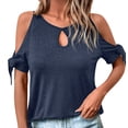 thumbnail image 1 of gakvbuo Cold Shoulder Tops for Women Cuffs Twist Top Short Sleeve Keyhole T-Shirts Blouse Crew Neck Casual Loose Cutout Summer Tunic Shirts, 1 of 9