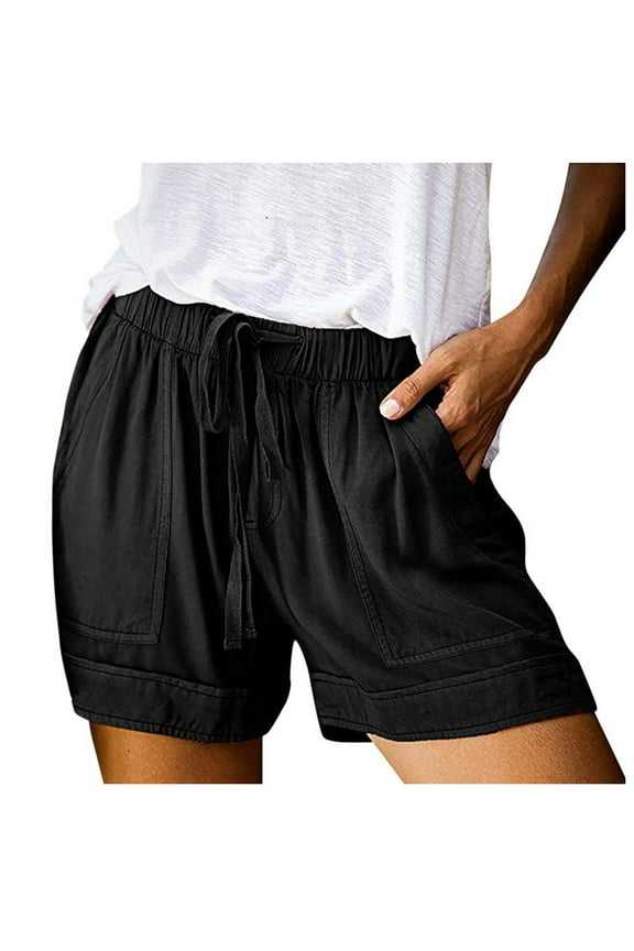 Comfy Paperbag Shorts For Women Plus Size Shorts Drawstring Casual Elastic Waist Pure Color Shorts Summer Beach Lightweight Short Pants With Pockets