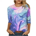 thumbnail image 1 of gakvbuo Contrast Tshirt For Women 3/4 Sleeves Plus Size Tunic Blouse Tops Patchwork Printed Long Sleeve Women'S Clothing Flower Printed Elbow Length Crewneck Casual Tee Shirts, 1 of 5