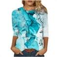 thumbnail image 1 of gakvbuo Contrast Tshirt For Women 3/4 Sleeves Plus Size Tunic Blouse Tops Patchwork Printed Long Sleeve Women'S Clothing Flower Printed Elbow Length Crewneck Casual Tee Shirts, 1 of 5