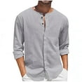thumbnail image 1 of gakvbuo Cotton Linen Henley Shirts For Men Summer Tops Baggy Casual Long Sleeve Loose Fit Summer Beach Blouse Shirt Wedding Yoga Shirt Hawaii Hippie Button Down T-Shirt For Men, 1 of 1