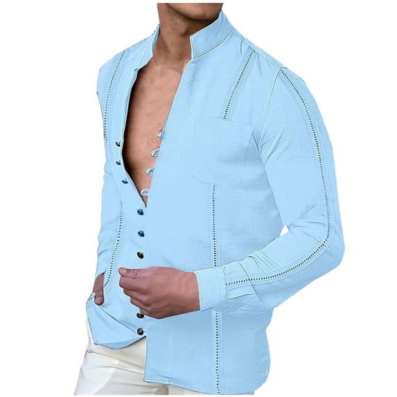 gakvbuo Cotton Linen Henley Shirts For Men Summer Tops Baggy Casual Long Sleeve Turndown Collar Loose Fit Summer Beach Blouse Shirt Wedding Yoga Shirt Hawaii Hippie Button Down T-Shirt For Men