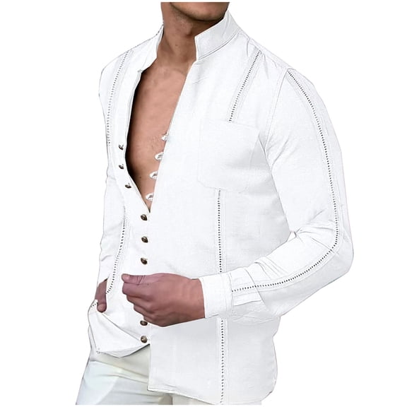 gakvbuo Cotton Linen Henley Shirts For Men Summer Tops Baggy Casual Long Sleeve Turndown Collar Loose Fit Summer Beach Blouse Shirt Wedding Yoga Shirt Hawaii Hippie Button Down T-Shirt For Men