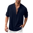 thumbnail image 1 of gakvbuo Cotton Linen Henley Shirts For Men Summer Tops Baggy Casual Long Sleeve Loose Fit Summer Beach Blouse Shirt Wedding Yoga Shirt Hawaii Hippie Button Down T-Shirt For Men, 1 of 1