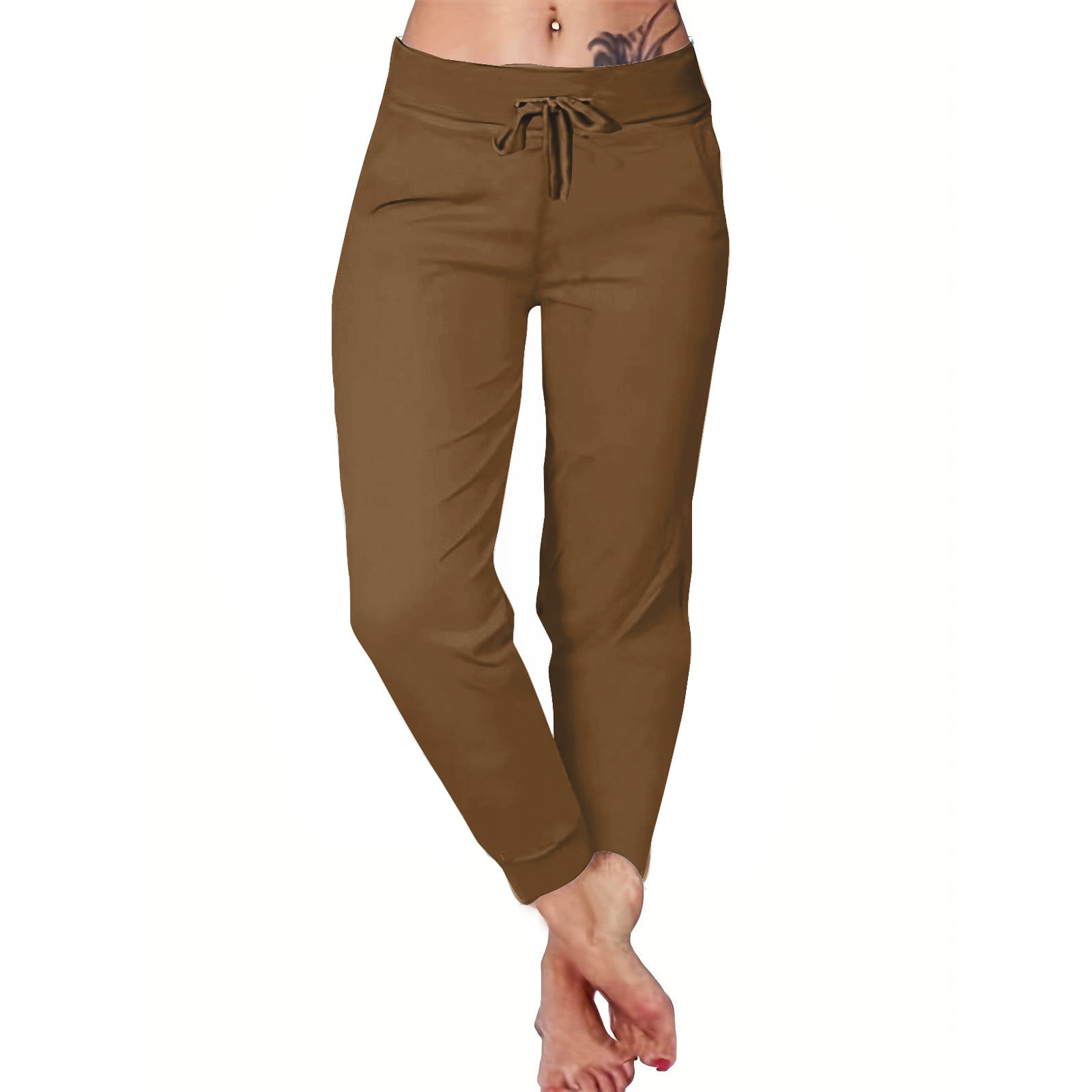 High Waist Slimming Hip Raise Tight Double Pocket Sports Casual Ankle Banded Pants