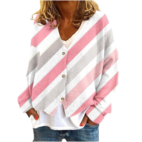 gakvbuo Cute Sweaters For Women Long Sleeve Fall Oversized Open Front Button Knit Cardigan Sweaters V-Neck Lightweight Cardigans Knit Outerwear Jacket Tops