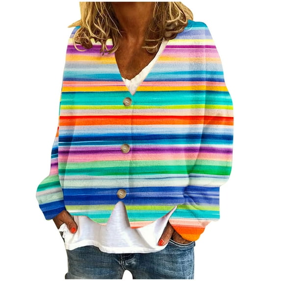 gakvbuo Cute Sweaters For Women Long Sleeve Fall Oversized Open Front Button Knit Cardigan Sweaters V-Neck Lightweight Cardigans Knit Outerwear Jacket Tops
