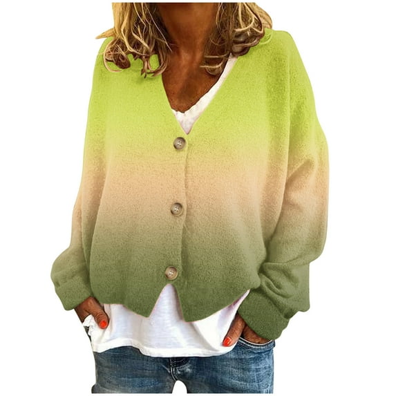 gakvbuo Cute Sweaters For Women Long Sleeve Fall Oversized Open Front Button Knit Cardigan Sweaters V-Neck Lightweight Cardigans Knit Outerwear Jacket Tops