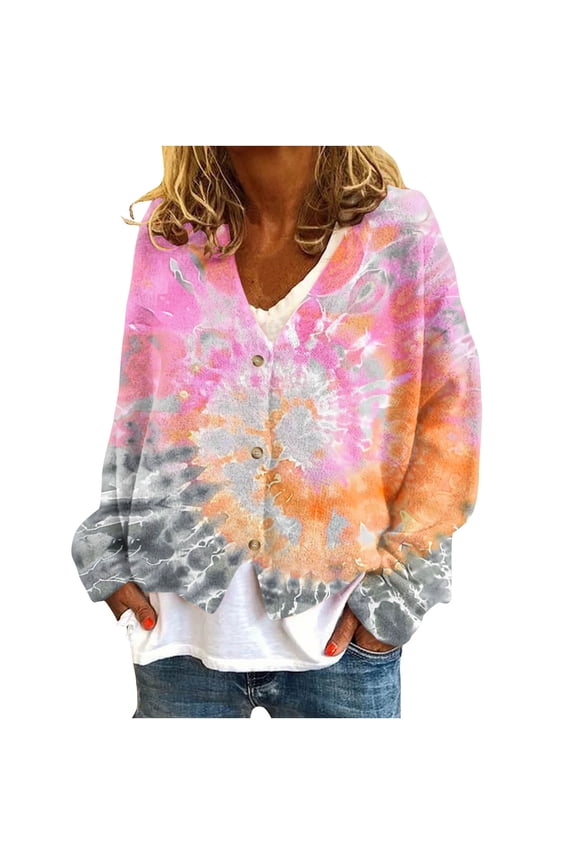 Cute Sweaters For Women Long Sleeve Fall Oversized Open Front Button Knit Cardigan Sweaters V-Neck Lightweight Cardigans Knit Outerwear Jacket Tops