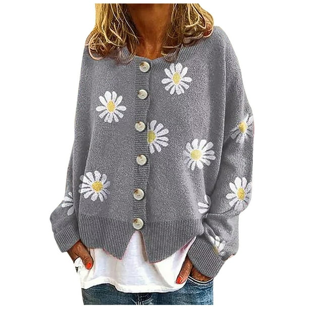 gakvbuo Cute Sweaters For Women Y2K Floral Print Knit
