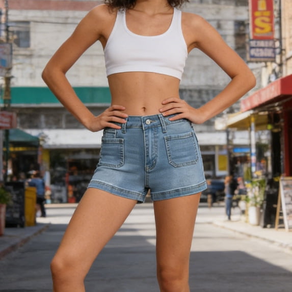 gakvbuo Denim Shorts for Women's Solid Color High Waisted Shorts with Pocket Outwear Jogging Walkshort