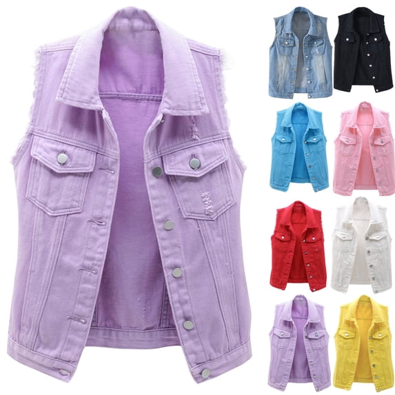 gakvbuo Denim Vest For Women Slim Fit Sleeveless Cropped Coat Casual Basic Button Jean Vest Jacket Outerwear with Chest Pockets