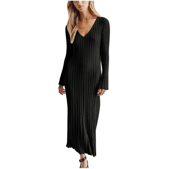 gakvbuo Fall Dresses For Women 2023 Plus Size Maxi Dress Long Sleeve Women's Casual Summer Long Sleeve Off The Shoulder V-Neck Dress
