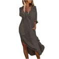 thumbnail image 1 of gakvbuo Fall Dresses For Women 2023 Plus Size Maxi Dress Long Sleeve Women's Solid Long Sleeve Pockets Turn Down Collar Dresses, 1 of 7