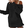 thumbnail image 1 of gakvbuo Fall Dresses For Women 2023 Plus Size Mini Dress Long Sleeve Women Casual Long Sleeve Solid Cold Shoulder Drawstring Long Sleeve Dresses, 1 of 6