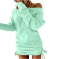 thumbnail image 1 of gakvbuo Fall Dresses For Women 2023 Plus Size Mini Dress Long Sleeve Women's Sexy Solid Color Drawstring Pleated Long Sleeve Dress, 1 of 8