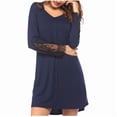 thumbnail image 1 of gakvbuo Fall Dresses For Women 2023 Plus Size Mini Dress Long Sleeve Women's Solid Color V-neck Comfortable Loose Camisole Lace Long Sleeves Blouse Casual Tops Dress, 1 of 5