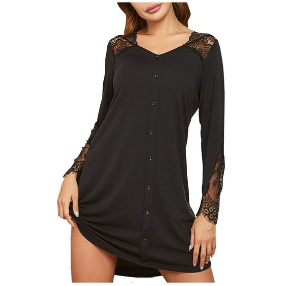 gakvbuo Fall Dresses For Women 2023 Plus Size Mini Dress Long Sleeve Women's Solid Color V-neck Comfortable Loose Camisole Lace Long Sleeves Blouse Casual Tops Dress