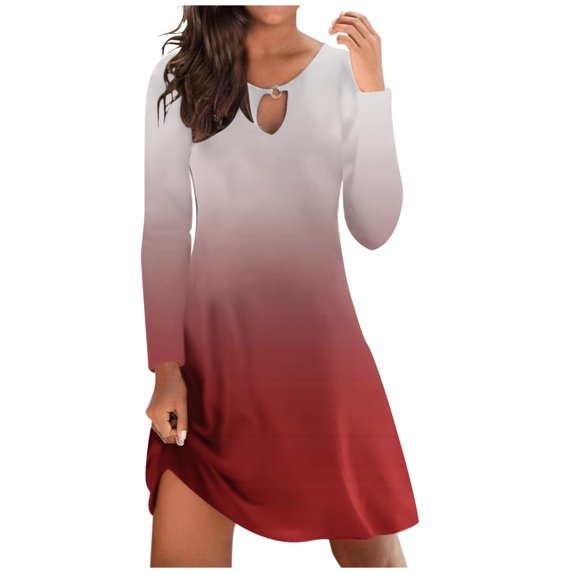 gakvbuo Fall Dresses For Women 2023 Long Sleeve Plus Size Dress Boho Dress Floral Printed Slim-Fit Corset Dress Round Neck Hollow Out Loose Beach Short Mini Sundress