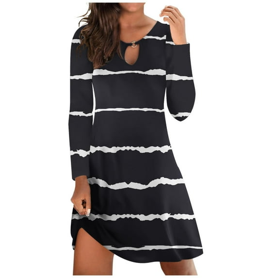 gakvbuo Fall Dresses For Women 2023 Long Sleeve Plus Size Dress Boho Dress Floral Printed Slim-Fit Corset Dress Round Neck Hollow Out Loose Beach Short Mini Sundress